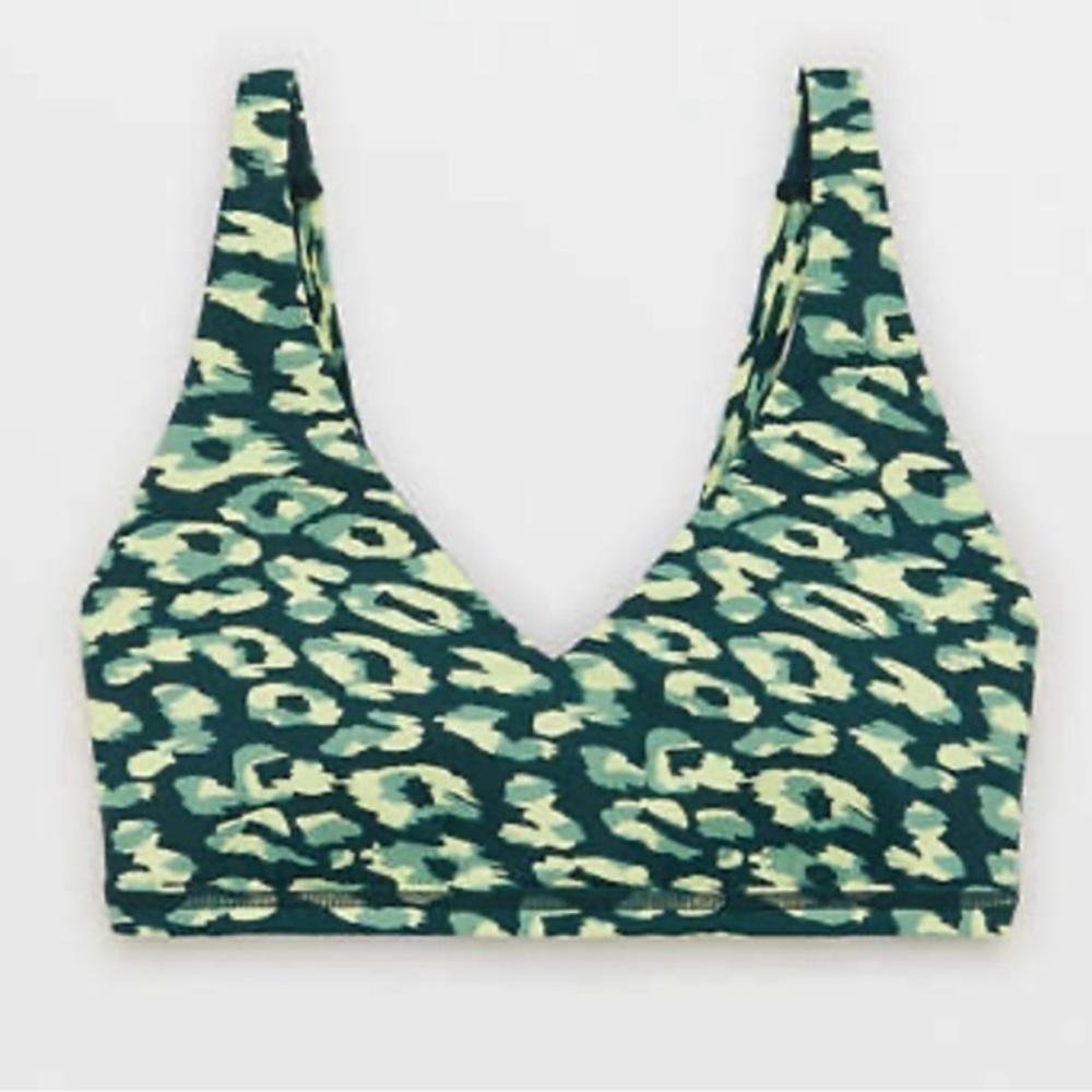 New Aerie Offline Goals Plunge Sports Bra Size XS Deep Forest Green
